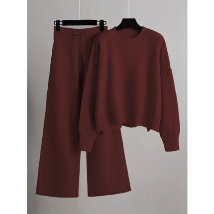 Women’s Knitted Wide-Leg Pants Set – Casual Two-Piece Knit Outfit
