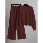 Women’s Knitted Wide-Leg Pants Set – Casual Two-Piece Knit Outfit-HighTouch