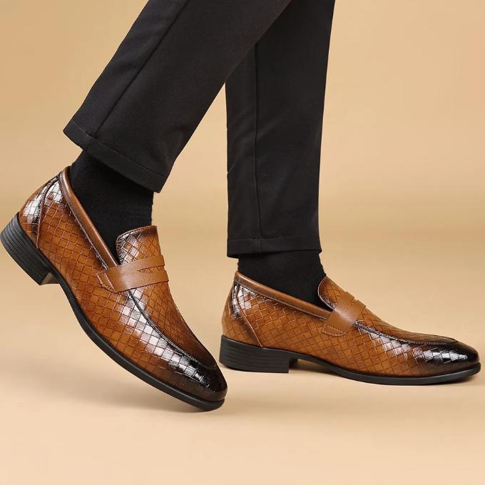 Men’s Leather Woven Loafers – Polished Slip-On Style