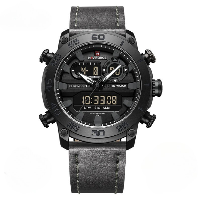 Men’s Dual Display Leather Watch – Forge One