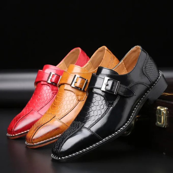 Men's Reptile Textured Leather Monk Strap Shoes
