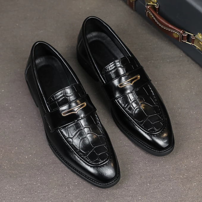 Men’s Leather Loafers – Croc Embossed Style