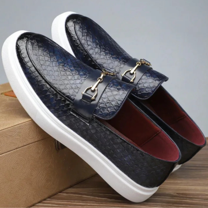Men’s Leather Loafers – Embossed Slip-On Style