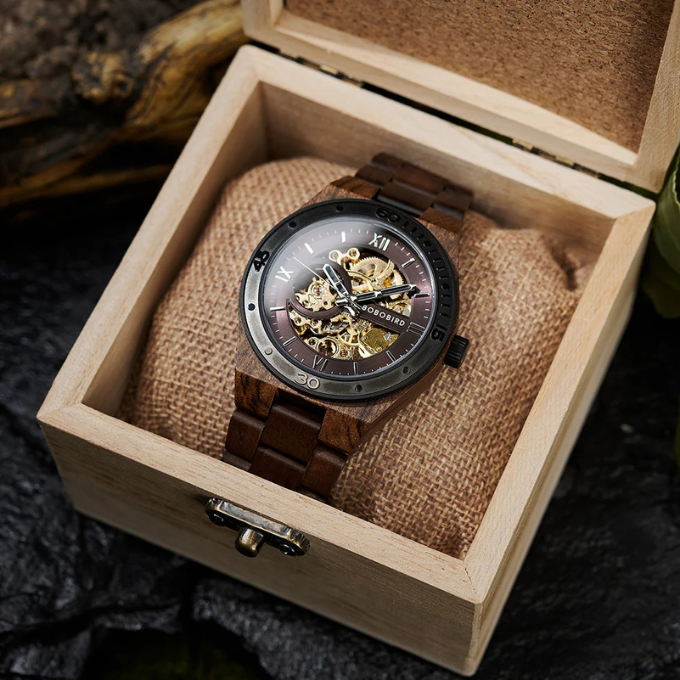 Men's Automatic Wooden Skeleton Watch | Self-Winding Luxury Timepiece