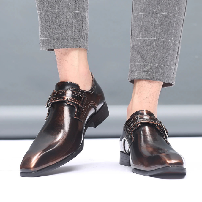 Men's Burnished Leather Monk Strap Shoes