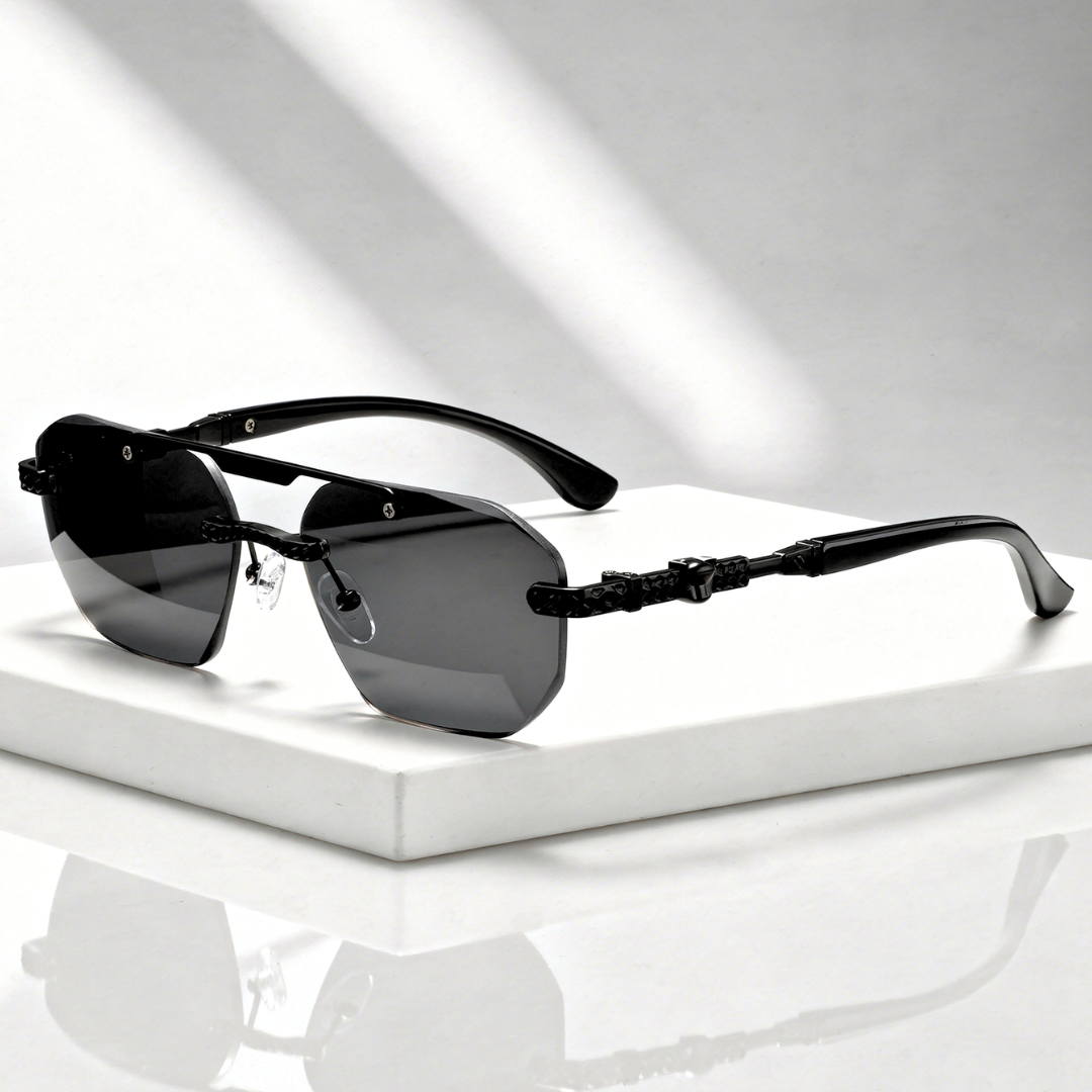 UV400 Rimless Polygon Sunglasses – Adjustable Nose Pads