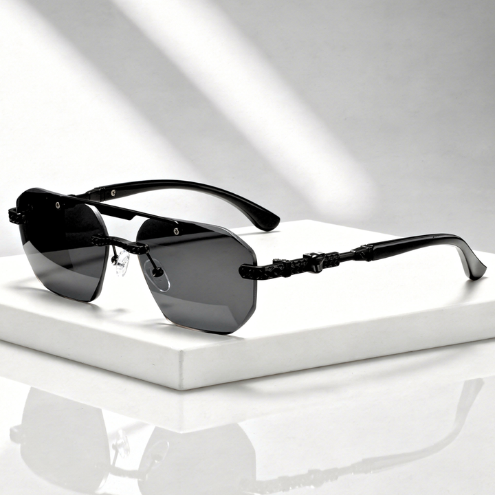 UV400 Rimless Polygon Sunglasses – Adjustable Nose Pads