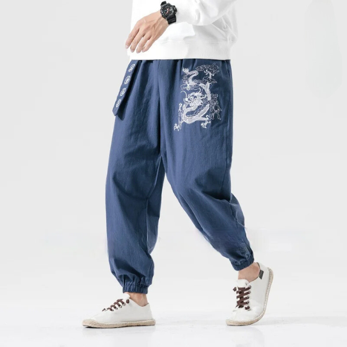 Men's Dragon Print Harem Pants for Casual Style