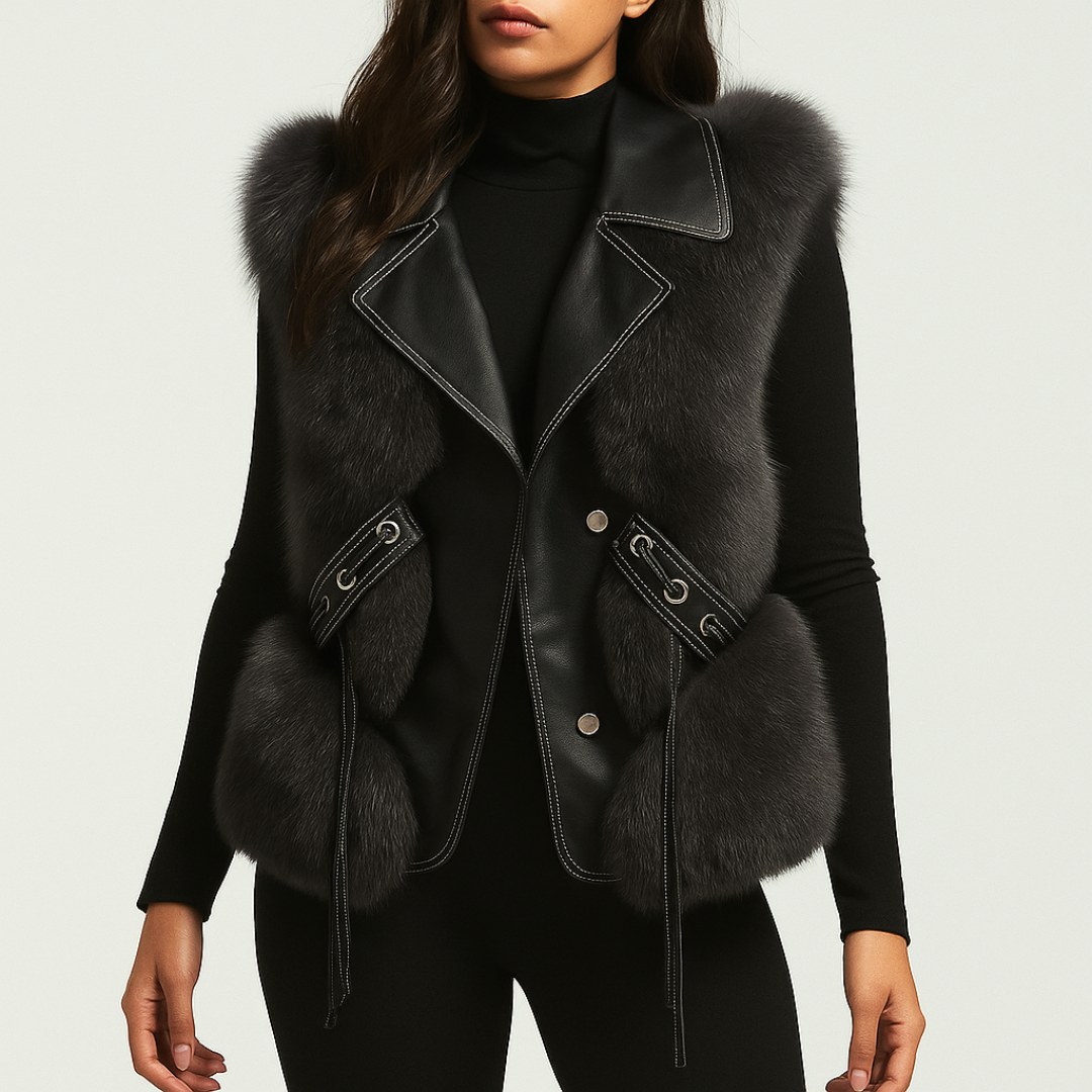 Women’s Faux Fur Vest with Oversized Lapel