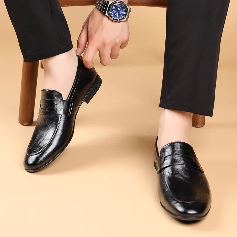 Men's Full-Grain Leather Square-Toe Loafers