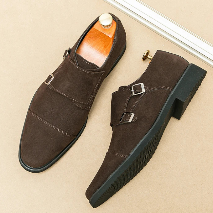 Men’s Suede Monk Strap Shoes – Double Buckle Style