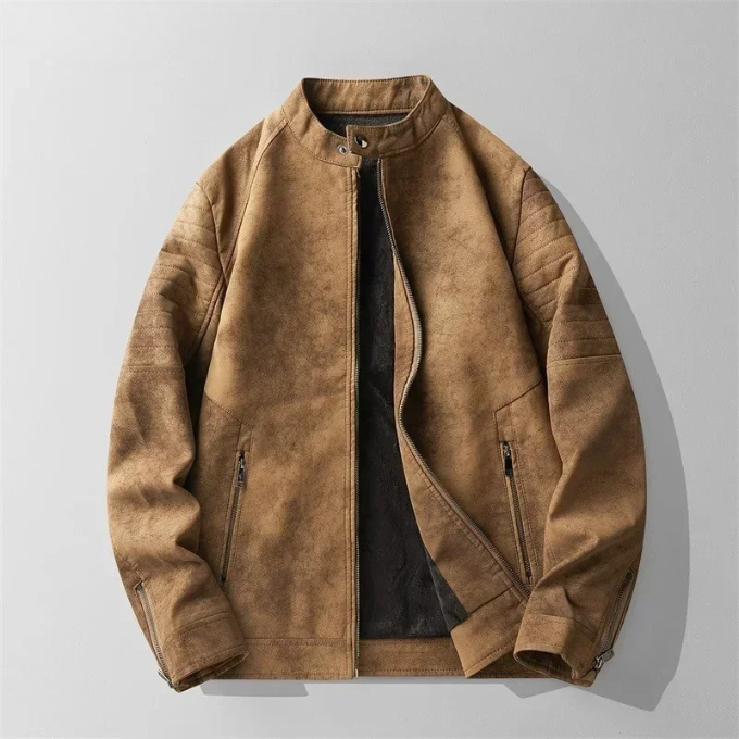 Men's Suede-Style Moto Jacket – Quilted & Warm
