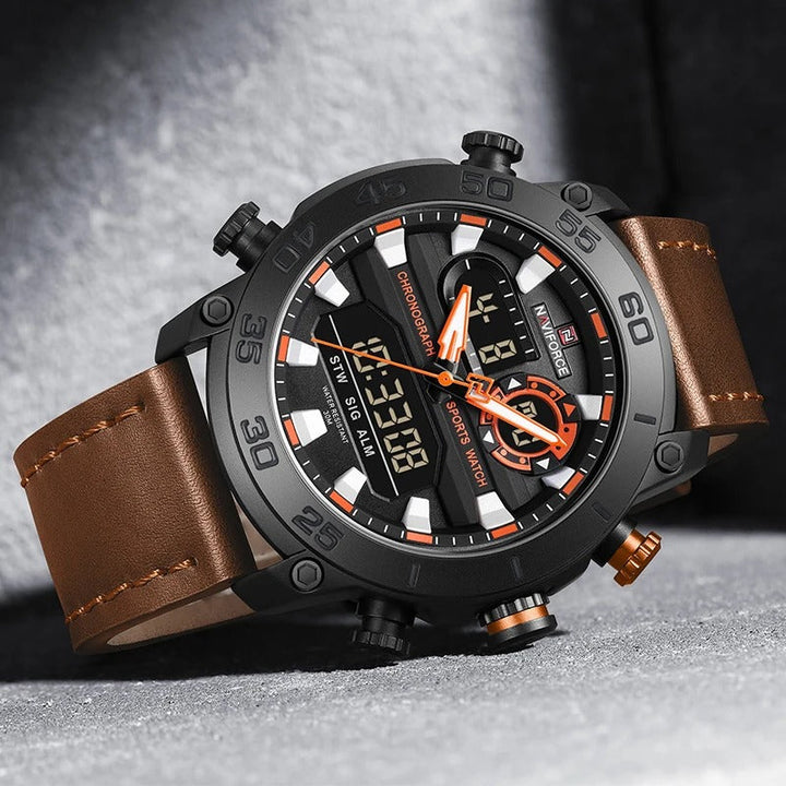 Men’s Dual Display Leather Watch – Forge One
