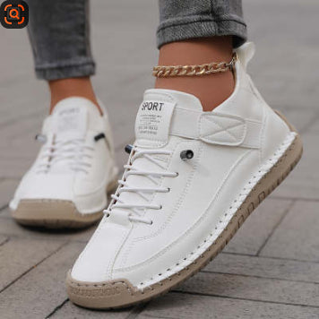 Men’s Cowhide Mid-Top Casual Boots – Durable Lace-Up Leather Shoes