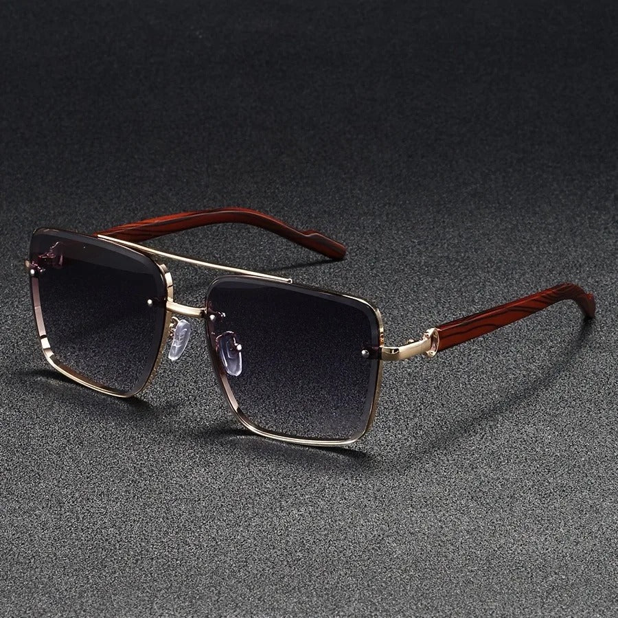 Men's Square Sunglasses – Gold Frame & Wood Accent