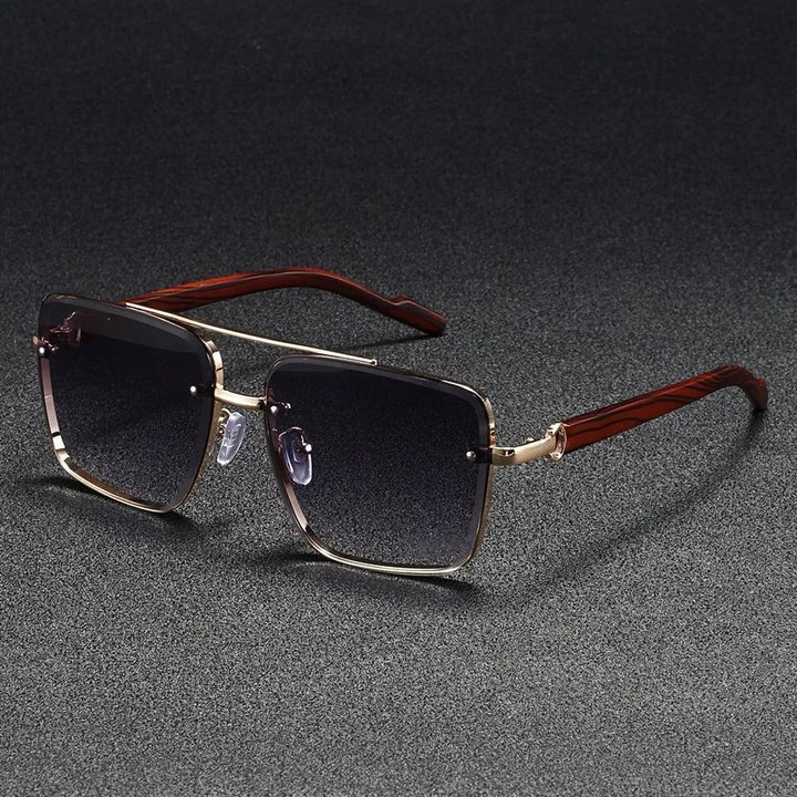 Men's Square Sunglasses – Gold Frame & Wood Accent