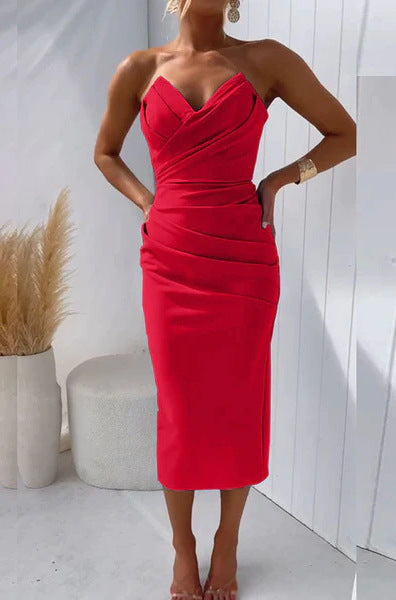 Women's Sleeveless Slit Solid Color Dress-HighTouch