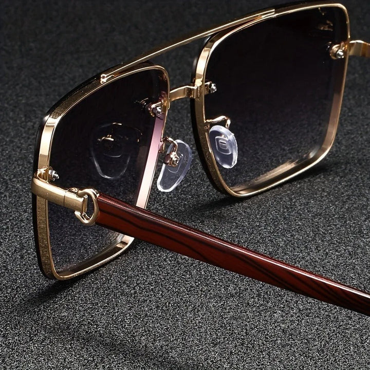 Men's Square Sunglasses – Gold Frame & Wood Accent