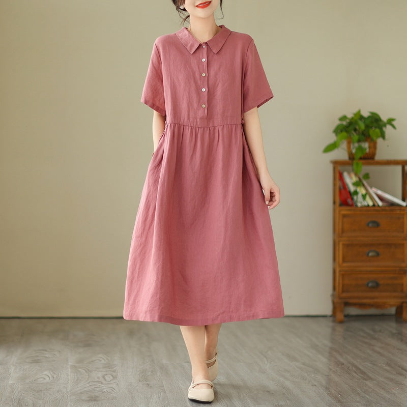 Women's Fashion Simple Solid Color Linen Dress-HighTouch