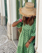 Women's Spring Dress | Patterned Maxi Long Sleeve-HighTouch