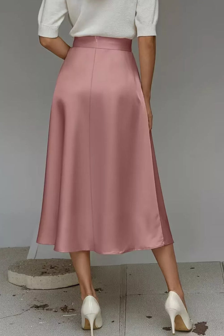 Women's Satin A-Line Midi Skirt | Liquid Finish | Casual Wear