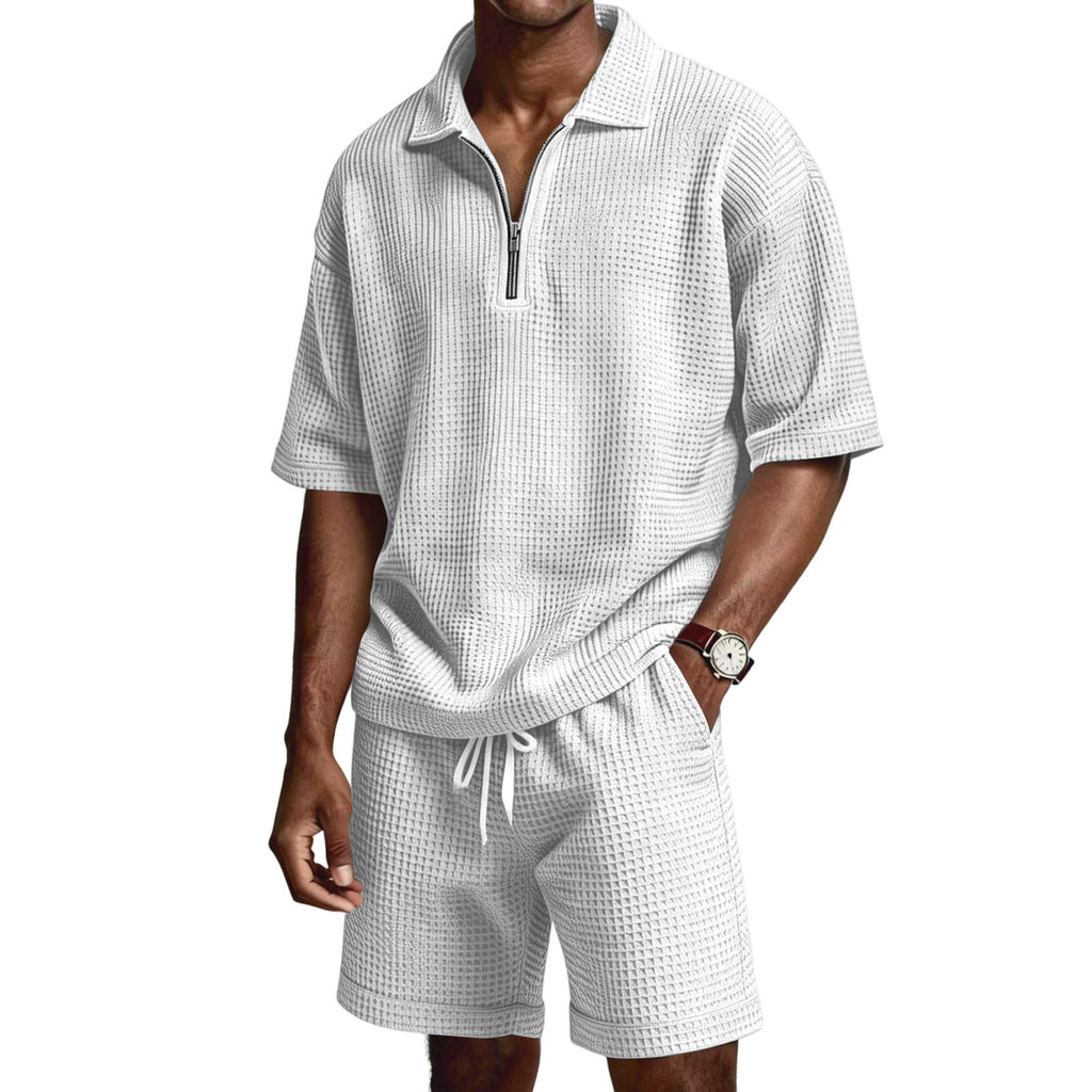 Men's Zip-Up Short-Sleeve Shorts Set-HighTouch