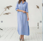 Linen Cotton Long Loose Waist Dress-HighTouch