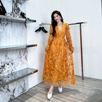 Gently Breezy Mesh Lace Embroidered Maxi Dress-HighTouch