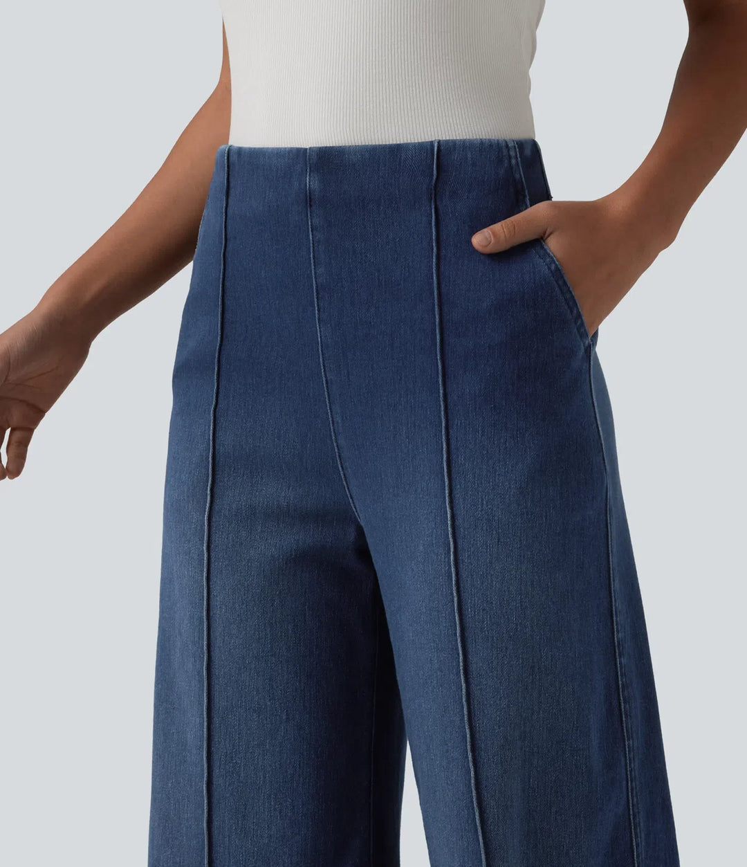 Wide Leg Work Jeans Women High Waisted Dark Denim Pockets