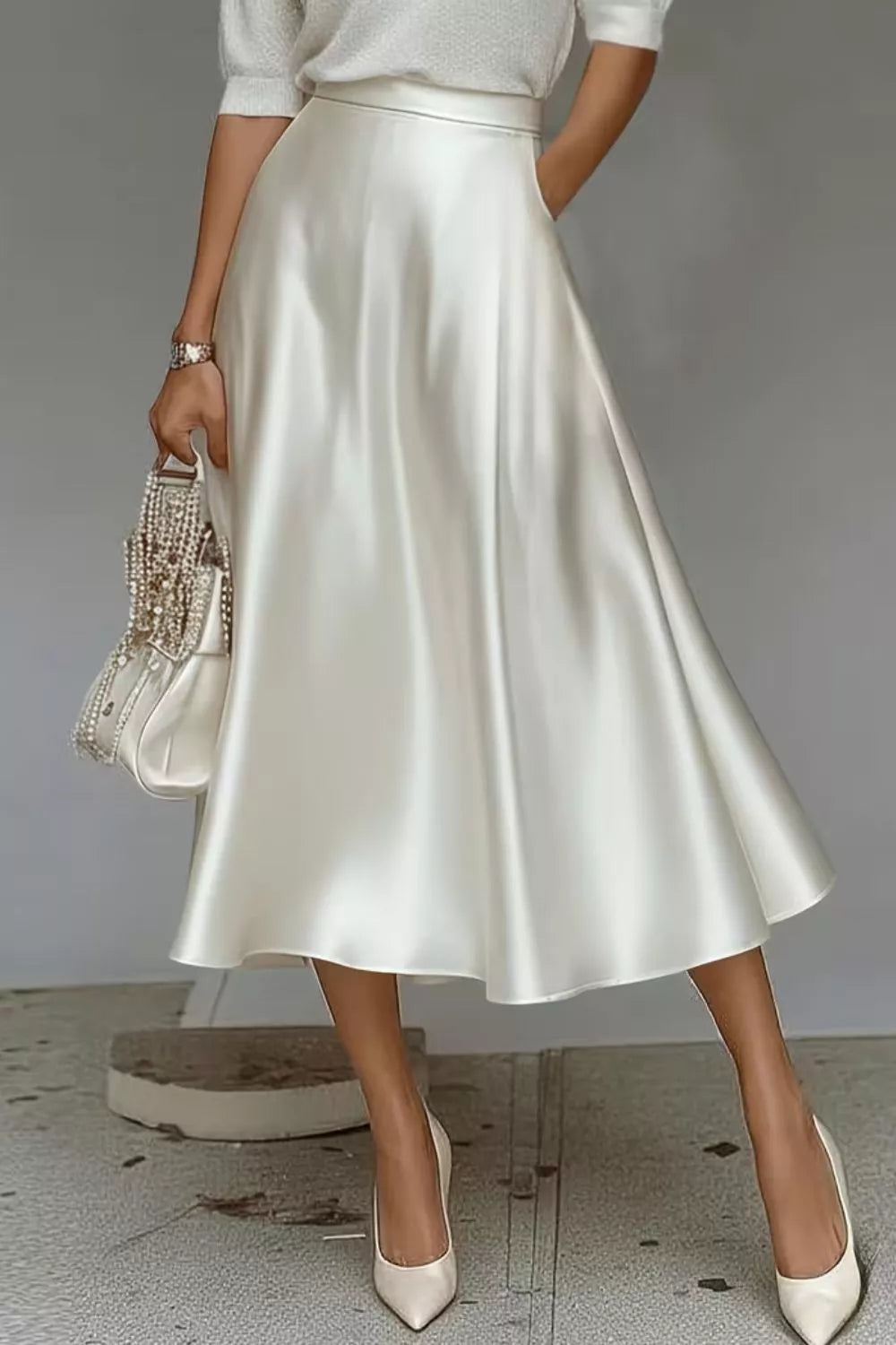 Women's Satin A-Line Midi Skirt | Liquid Finish | Casual Wear