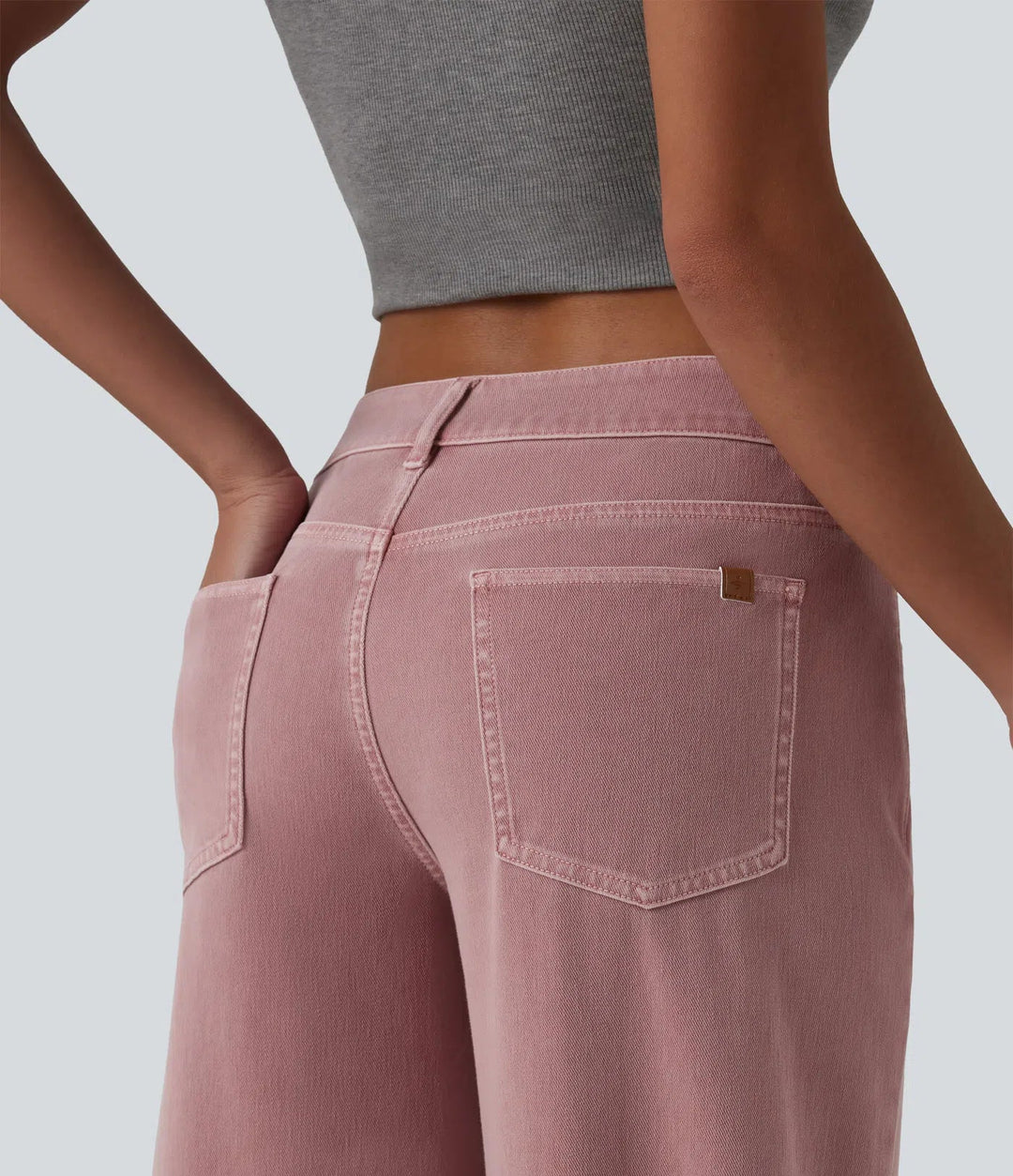 Wide Leg Jeans Women Low Rise Asymmetric Pink Denim