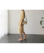 Women's Lattice A-Line Skirt – Cotton-Linen Blend Collage Splicing Design-HighTouch