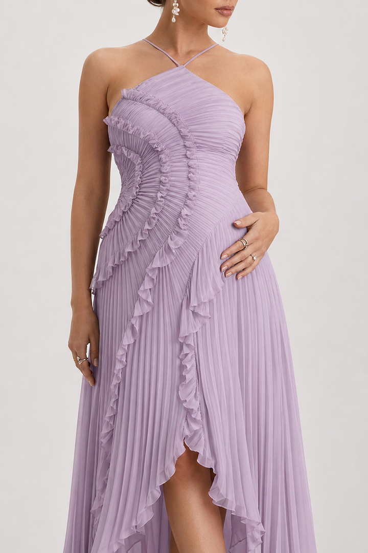 Maternity Dress - New Lavender Pleated Halter Maxi Dress for Baby Shower