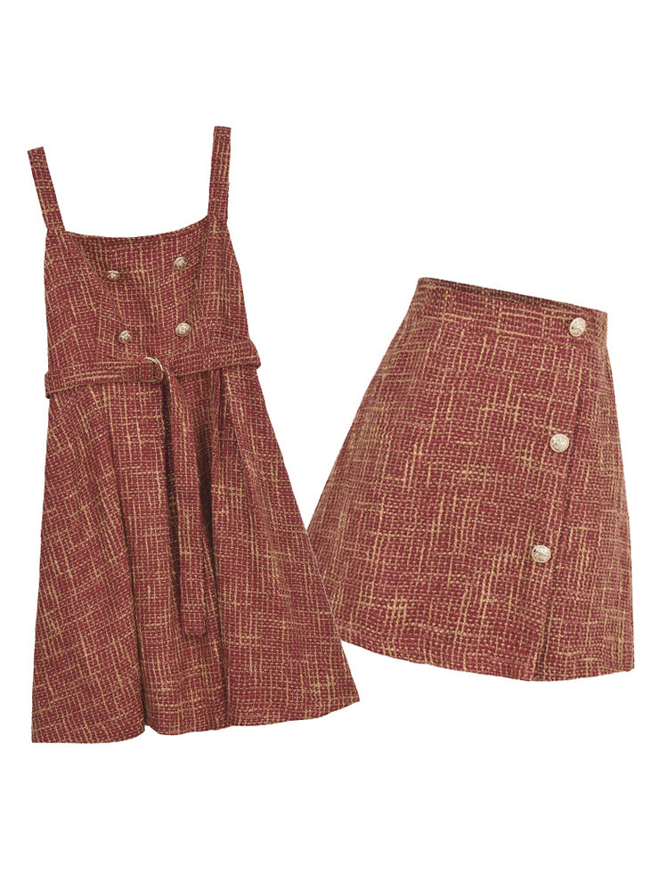 Mori Girl Sweet Square Neck Double-Breasted Jumper Dress-HighTouch