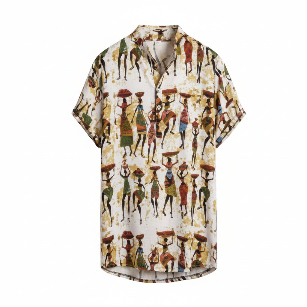 Slim shirt men contrast color printing shirt men-HighTouch