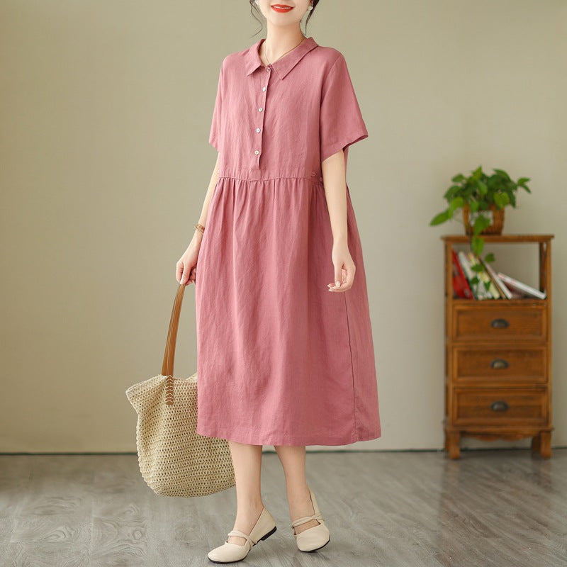 Women's Fashion Simple Solid Color Linen Dress-HighTouch