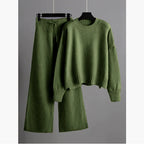 Women’s Knitted Wide-Leg Pants Set – Casual Two-Piece Knit Outfit-HighTouch