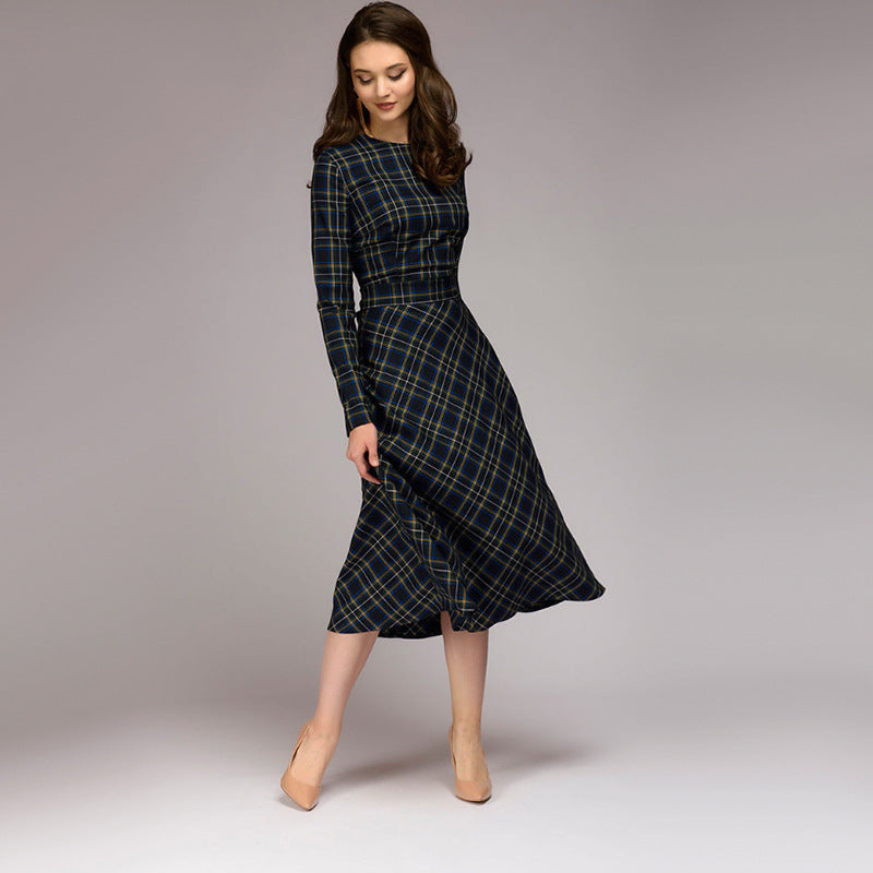 Women's Plaid Long Sleeve Dress – Soft Cotton Casual Shirt Dress-HighTouch