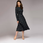 Women's Plaid Long Sleeve Dress – Soft Cotton Casual Shirt Dress-HighTouch