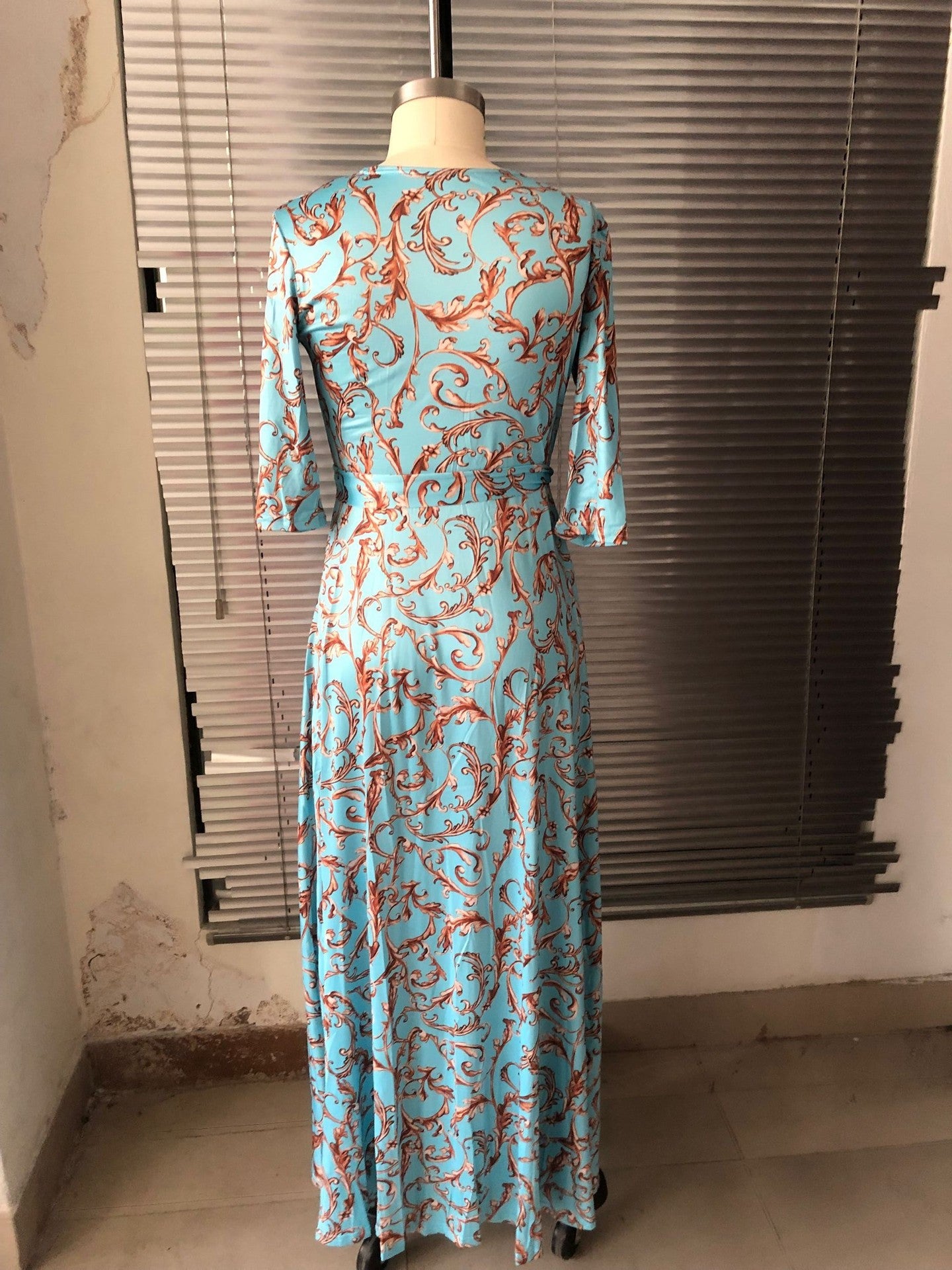 Women's V-Neck Big Swing Maxi Dress – European & American Style-HighTouch