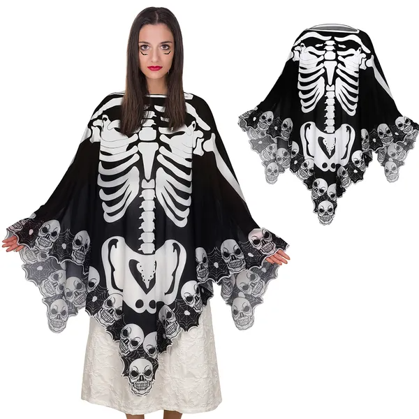 Halloween Skeleton Poncho – Skull & Bones Lace Cape