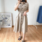Linen French Tooling Style Dress-HighTouch