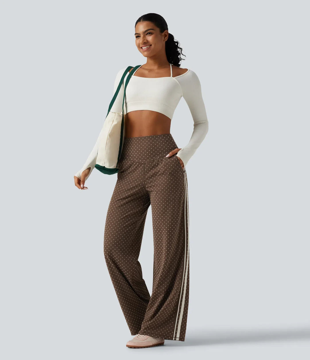 Yoga Pants Women High Waisted Polka Dot Wide Leg Tummy Control