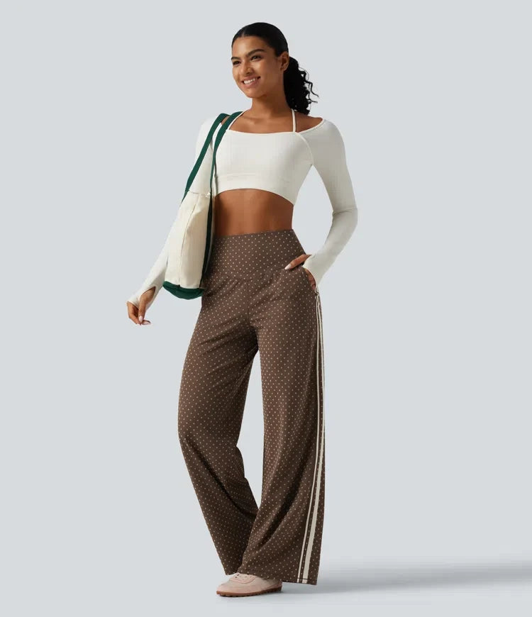 Yoga Pants Women High Waisted Polka Dot Wide Leg Tummy Control