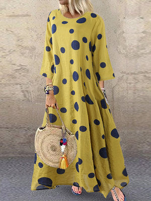 Printed Cotton & Linen Dress – Breathable Natural Fiber Dress-HighTouch