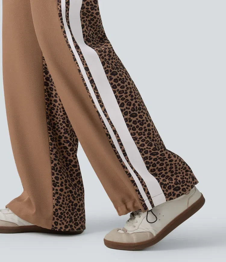Baggy Pants Women Color Block Leopard Stripe Trousers