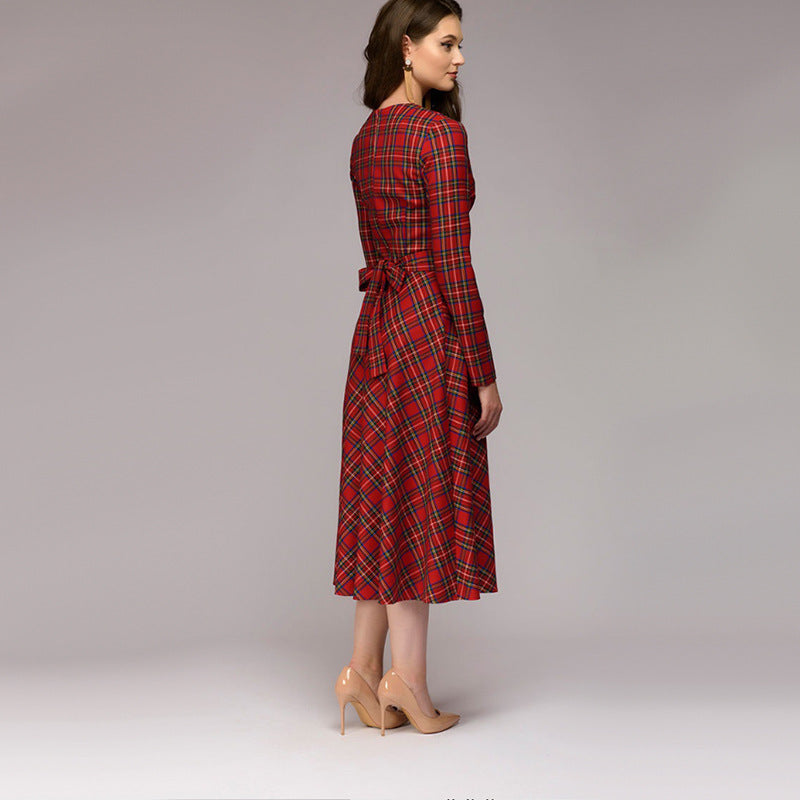 Women's Plaid Long Sleeve Dress – Soft Cotton Casual Shirt Dress-HighTouch