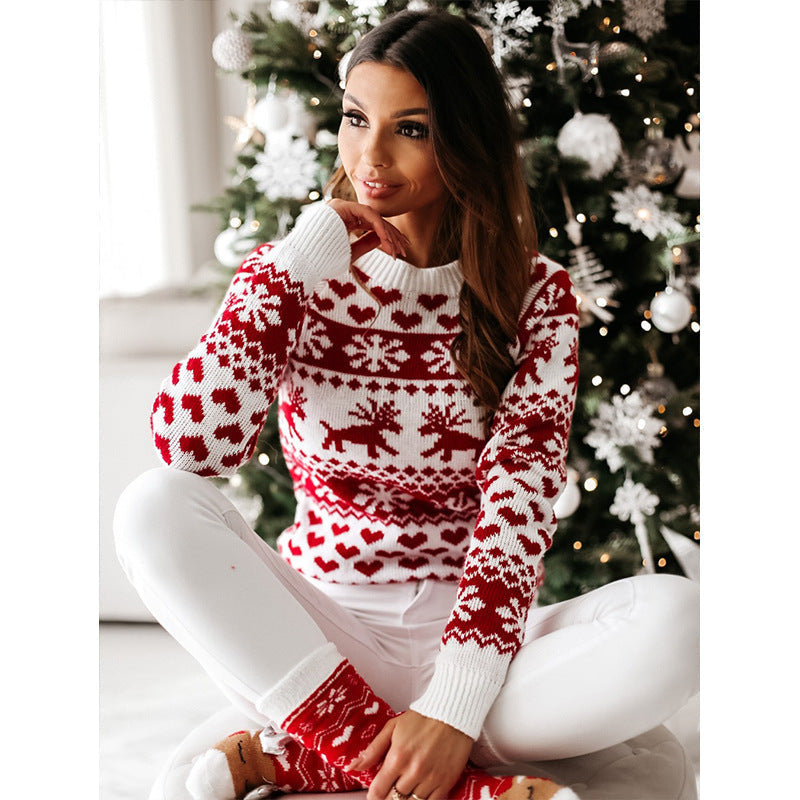 Women's Ugly Christmas Elk Snowflake Sweater - Festive Winter Sweater