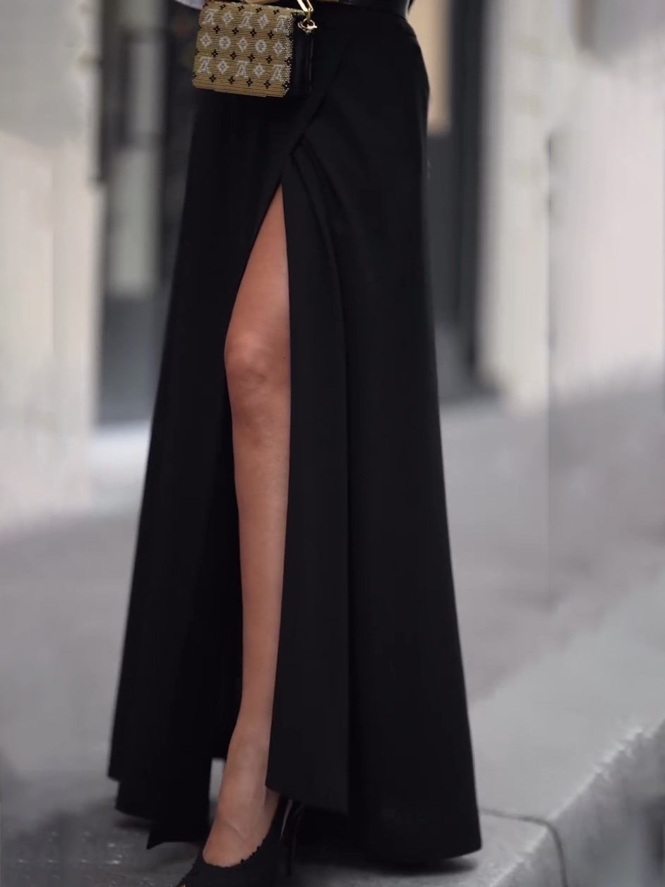 Solid Color Slit Maxi Skirt-HighTouch