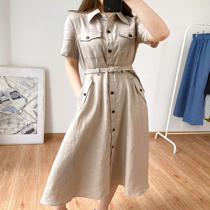 Linen French Tooling Style Dress-HighTouch